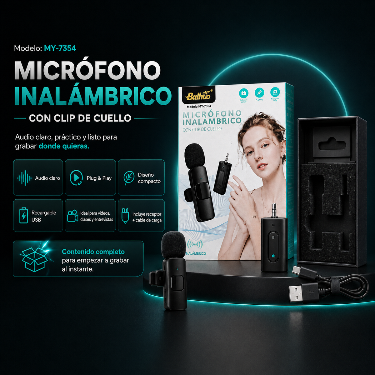 Micrófono Inalámbrico MY-7354 con Clip de Cuello
