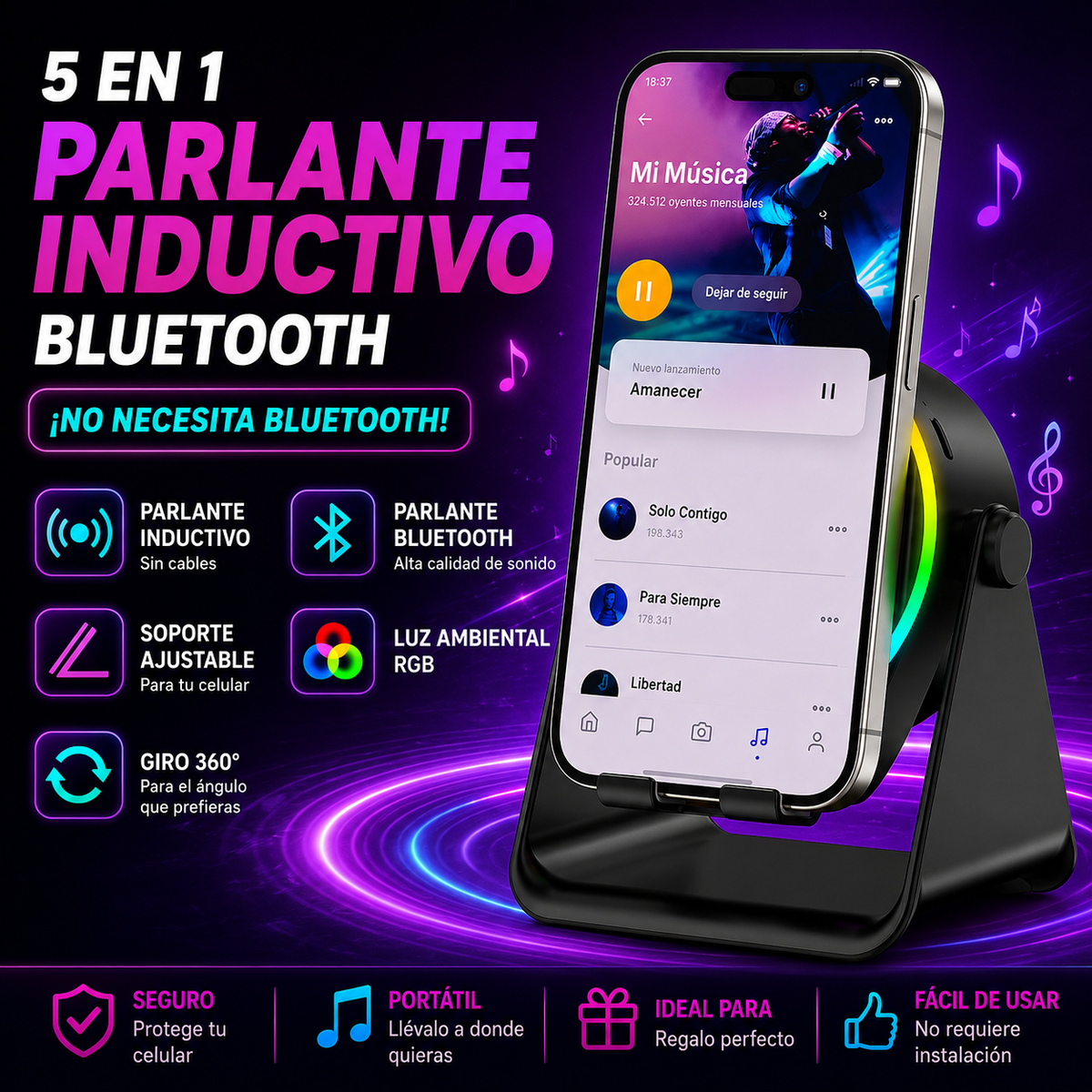 Parlante Inductivo 5 en 1 – Amplifica tu música al instante-